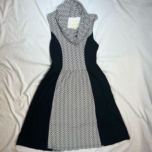 ModCloth Chevron Print Cowlneck Sleeveless Black & White Dress M